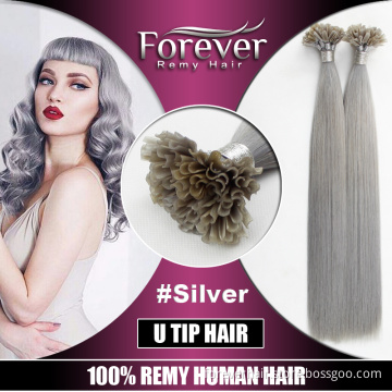 Forever keratin 100 cheap straight remy human #Silver u tip hair extension wholesale